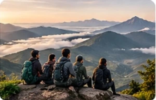 Grup pendakian terbatas menikmati pemandangan gunung bersama